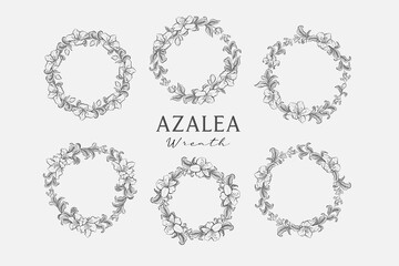 Set of Azalea Line Art Wreaths