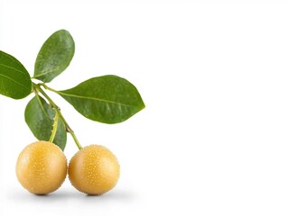 Close-up Photo: Vibrant Yellow Fruits with Lush Green Leaves Isolated on White. AI Generated
