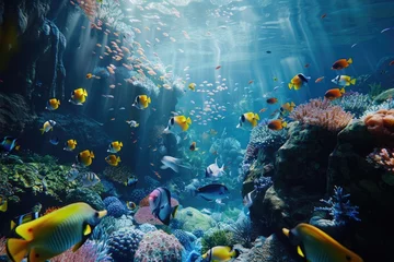 Fotobehang Colorful tropical fish in coral reef aquarium exhibit. © Anjali