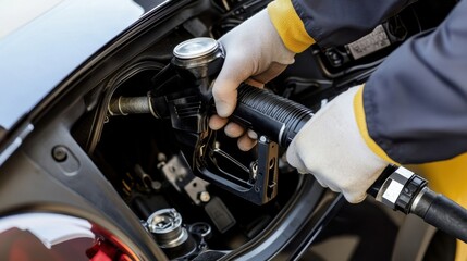 Obraz premium Close-up of a car's ignition system being tested. Featuring a technician examining spark plugs