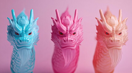 Fototapeta premium Pastel Dragons on Pink Background