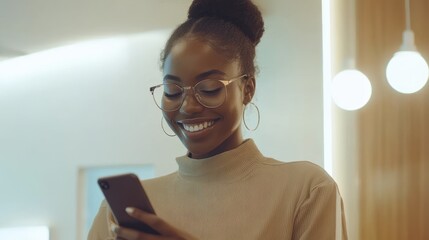 The Woman with Smartphone Smiling