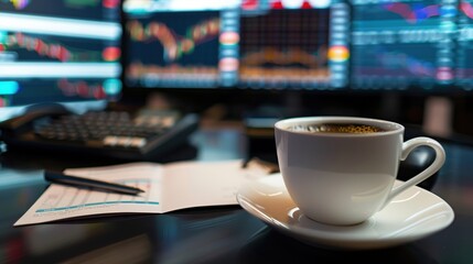 Coffee and Stock Trading Desk Setup