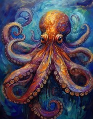 Fototapeta premium abstract picture of a beautiful octopus ,oil paint artwork style
