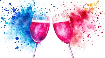 Cheers! Pink Champagne Watercolor Toast