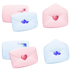 Illustration of Love valentine Themed Envelopes blue and pink