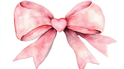 Watercolor Pink Bow with Heart