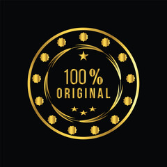 gold color 100% original Decorated Seal Stamp Icon Hand Drawn Label Design Vector Graphic Stock Illustration