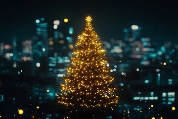 Shiny Christmas tree. Glitter gold particles shine effect on png background. Magical light dust, dusty shine. Vector glittering lights in the form of a