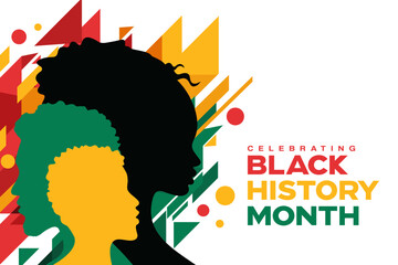 Black history month celebrate, banner, poster, 
abstract geometric pattern background, 
vector illustration design graphic, Black history month, silhouettes of African men & women