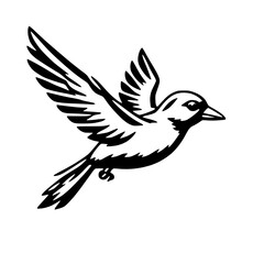 Stylized Bird in Flight Black and White Vector