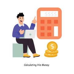 Calculating His Money concept vector illustration. Payment Gateway Inflation isolated On white Background.               