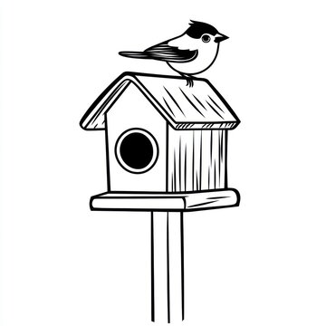 recommend clip art: Bird perched on a birdhouse.