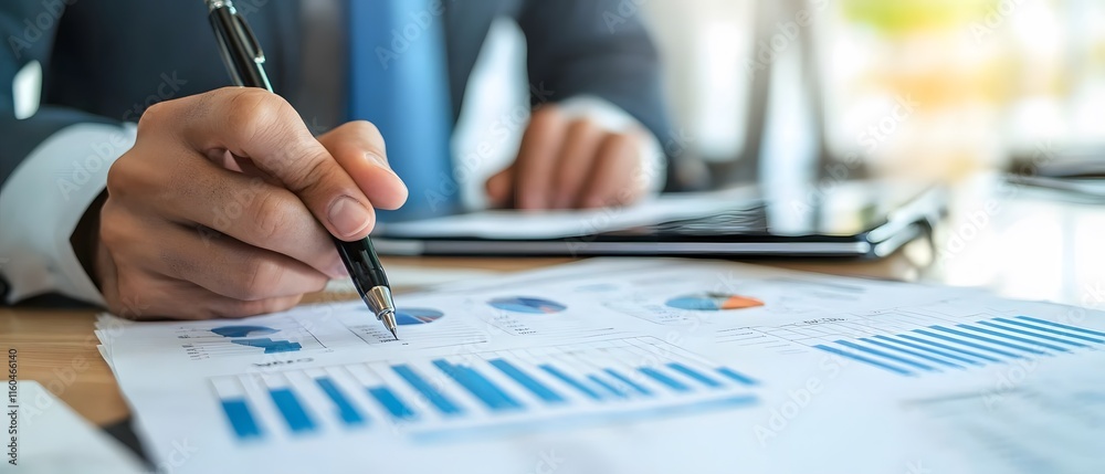 Poster a professional analyzing business data using graphs and charts. this image showcases the importance 