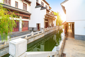 Jiangnan-style historic buildings in the Red River water village of Mile, Yunnan, China.