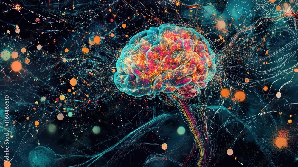 Poster a futuristic ai and machine learning concept showcasing neural networks and data processing with vib