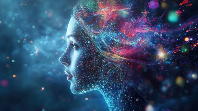 A futuristic AI and machine learning concept showcasing neural networks and data processing with vibrant digital patterns