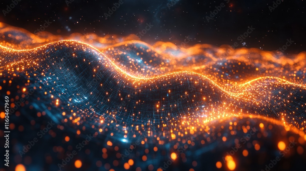 Poster a futuristic big data concept featuring glowing networks, interconnected nodes, and dynamic data str