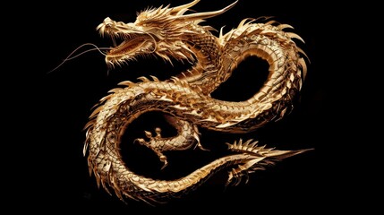 Golden detailed dragon on black.