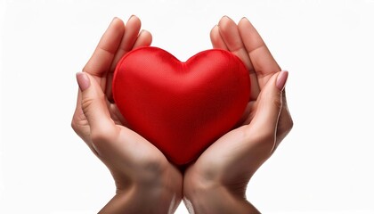 Hands holding red heart, showing symbol of love, human support to patient, promoting medical insurance, early checkup for healthcare, cardiologist help. Close up of object
