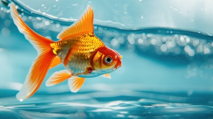 Fototapeta premium Goldfish swimming with water bubbles.