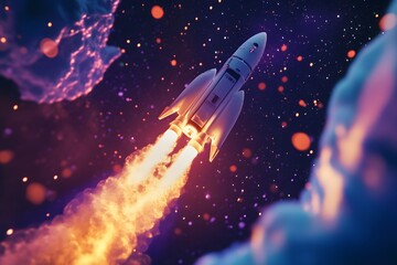 Fototapeta premium Rocket Launching into Space - Illustration