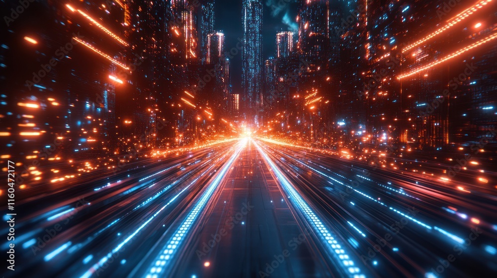 Poster abstract digital speed with ai technology, blending fast motion effects with advanced technological 