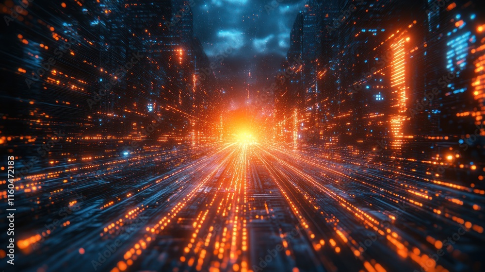 Poster abstract digital speed with ai technology, blending fast motion effects with advanced technological 