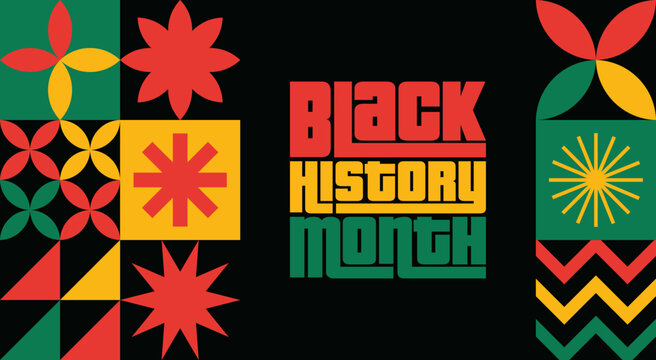 Modern simple style abstract flat geometric background for Black History month presentation template, web banner, social media template, website landing page, slide, frame border, pattern, vector