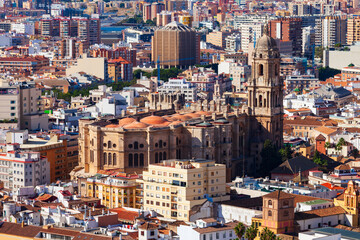 Malaga Cathedral aerial panoramic view in Andalusia, Spain