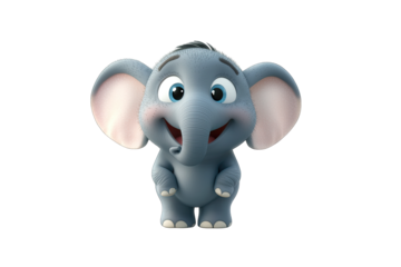 Cute baby elephant with oversized ears and joyful expression