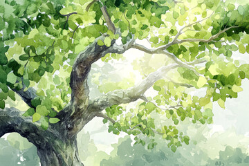 A Majestic Oak Tree Illustrated in a Whimsical Watercolor Style: Nature’s Beauty and Artistic Flair