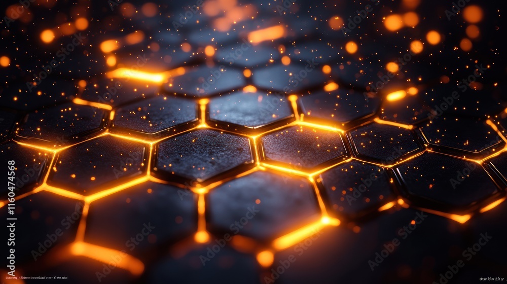 Poster ai-generated hexagonal technology background featuring neural network-inspired grids and glowing acc