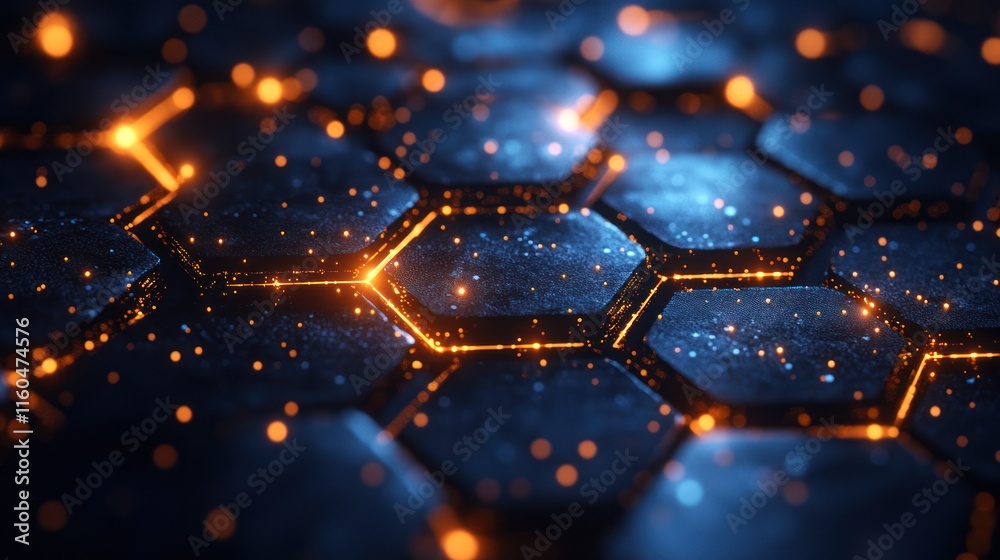 Poster ai-generated hexagonal technology background featuring neural network-inspired grids and glowing acc