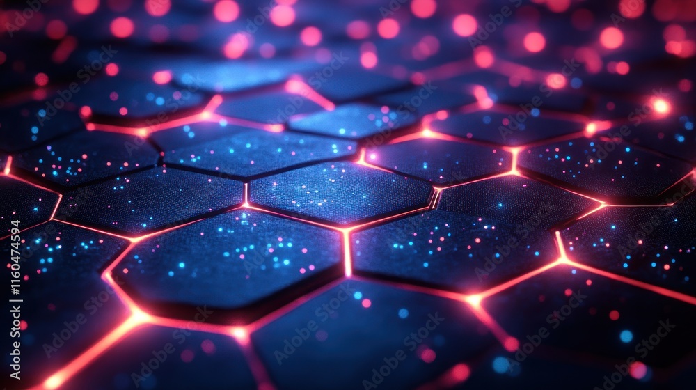 Poster ai-generated hexagonal technology background featuring neural network-inspired grids and glowing acc