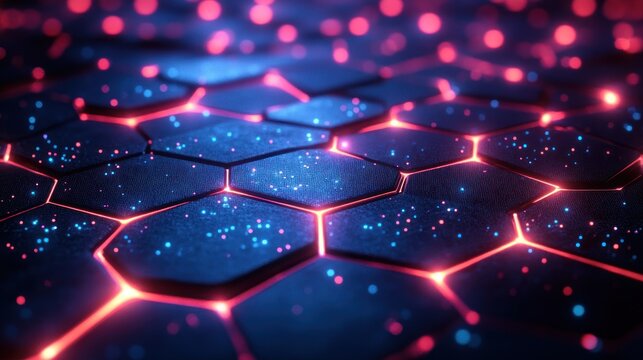 AI-generated hexagonal technology background featuring neural network-inspired grids and glowing accents