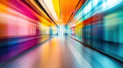 An abstract motion-blurred hospital corridor with a modern design and vibrant energy