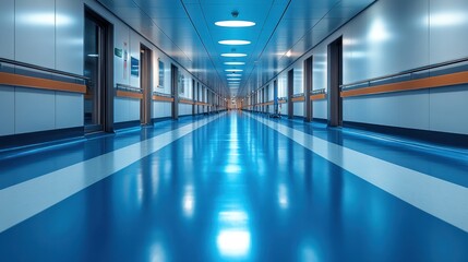An abstract motion-blurred hospital corridor with a modern design and vibrant energy
