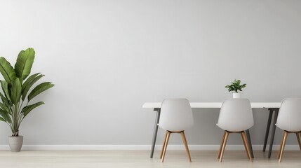 Minimalist office with large communal desks, soft tones, and organized layout, Coworking Space, Organized Minimalism