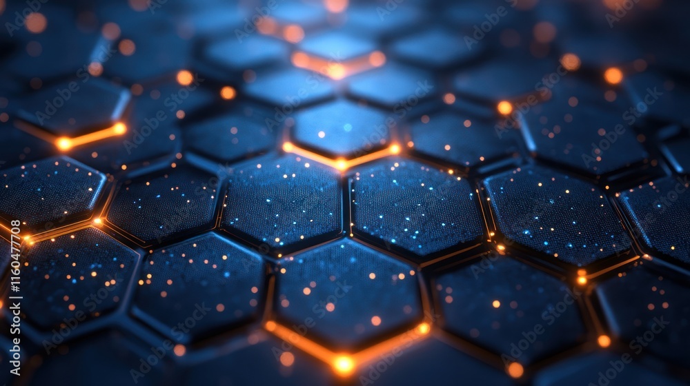 Aufkleber blue hexagonal technology background with dynamic mesh patterns and gradient light effects