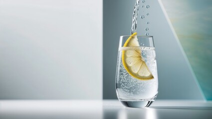 Chilled sparkling water with a twist of lemon
