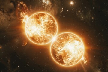 Two stars exchange matter. The larger star absorbs gas from the companion star. Close binary system.