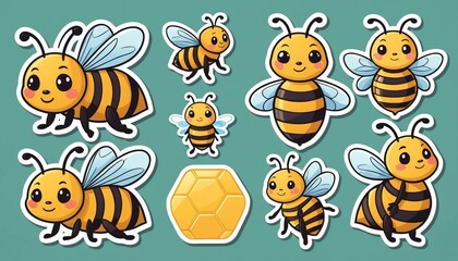 Cute cartoon bees and honeycomb stickers