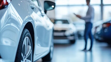 Customer vehicle trade-in discussion. Featuring a dealer guiding a client through evaluations