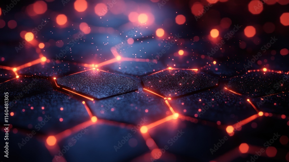 Poster futuristic hexagonal grid with light effects, creating a dynamic and modern visual impact
