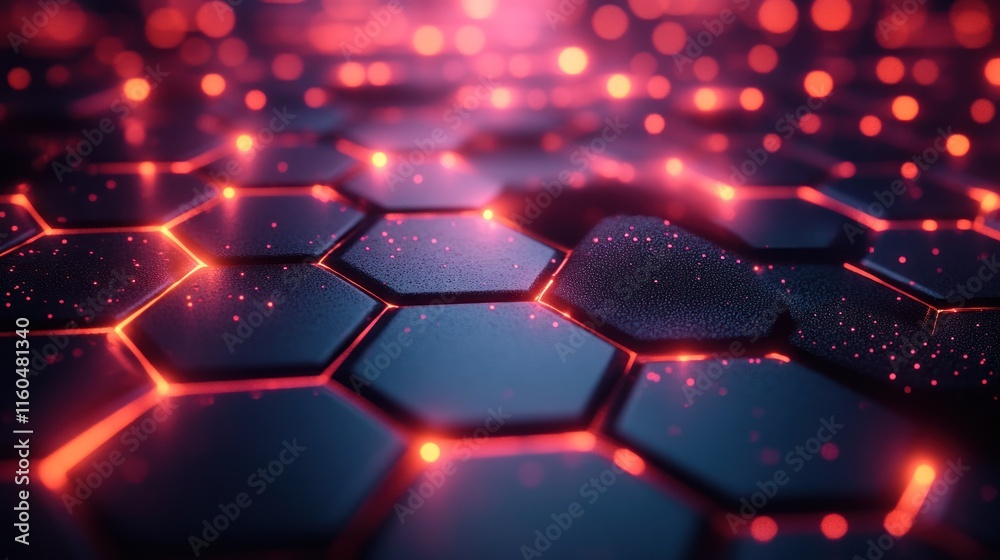 Poster futuristic hexagonal grid with light effects, creating a dynamic and modern visual impact