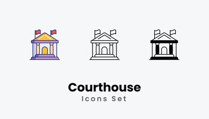 Courthouse Icons thin line and glyph vector icon stock illustration