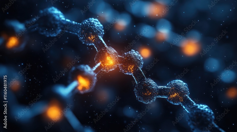 Poster hexagonal technology design for biotech, blending molecular structures with abstract patterns