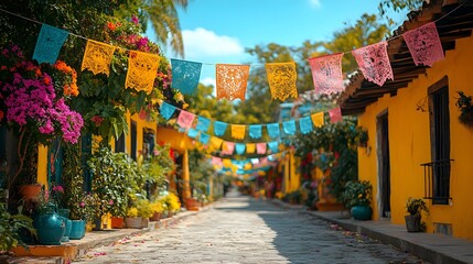 Fototapeta premium Traditional Latin American festival with colorful flags, ornaments, and a joyful ambiance