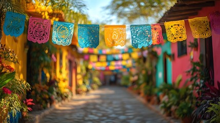 Fototapeta premium Traditional Latin American celebration with flags, bright colors, and festive decorations